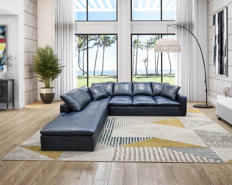 Blue leather sectional by Hayek's Leather Furniture