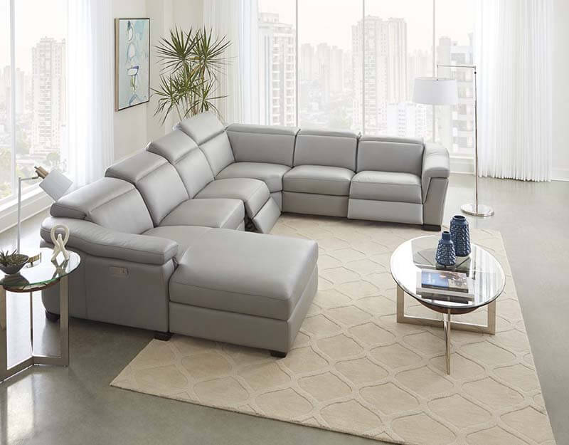 Light gray sectional by Hayek's Leather Furniture