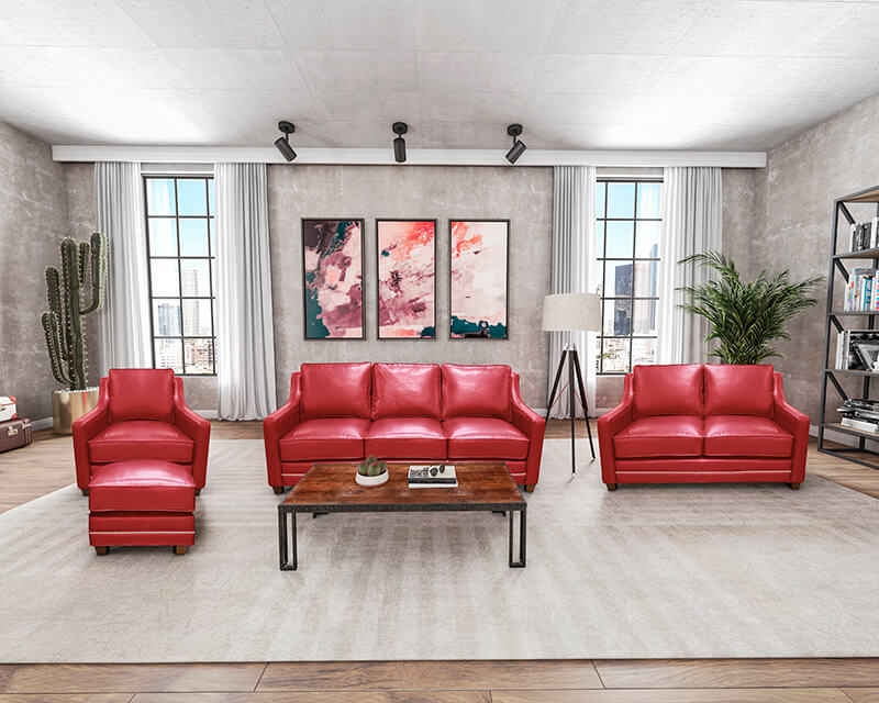 Red leather set by Hayek's Leather Furniture