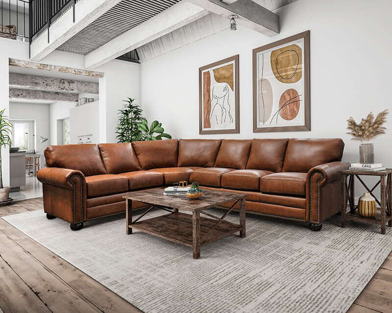 Brown leather sectional by Hayek's Leather Furniture