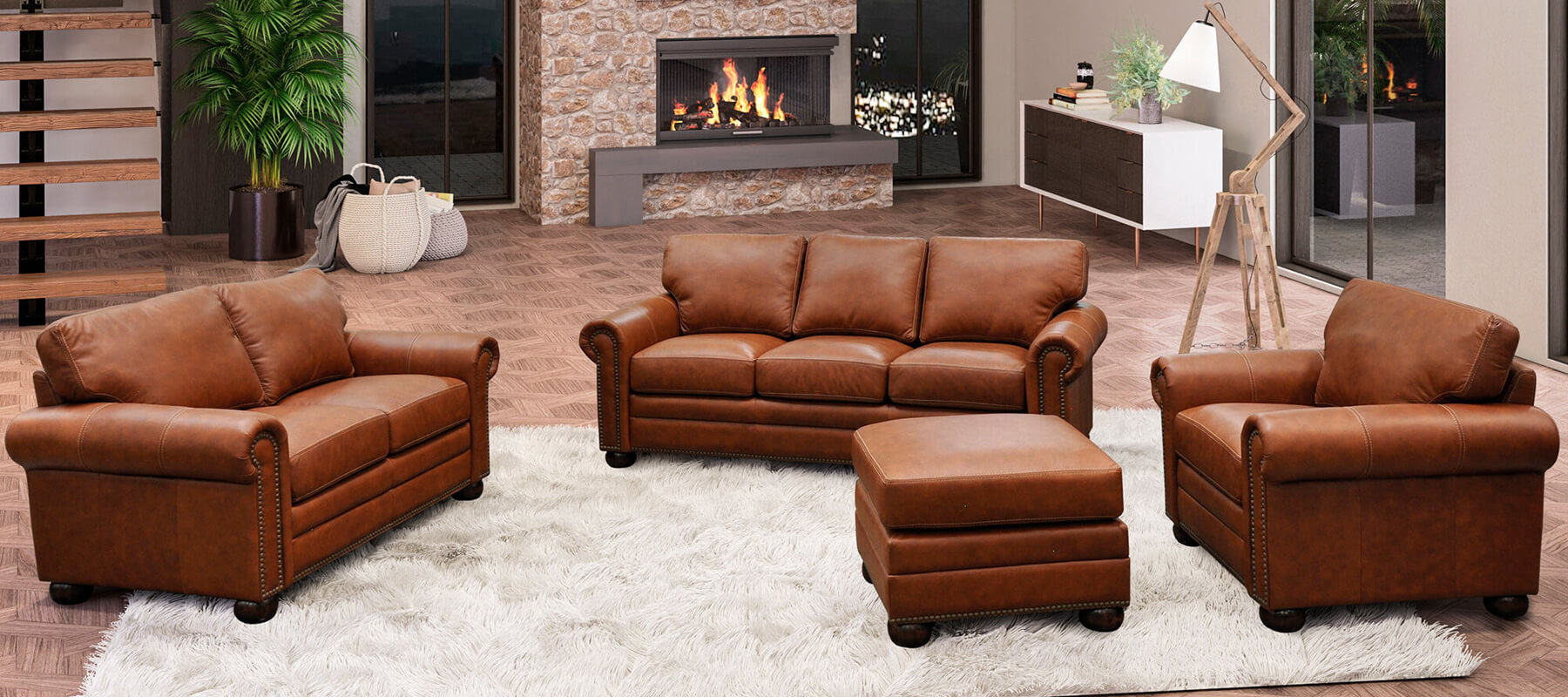 Brown leather furniture set sold at Hayek's Leather Furniture