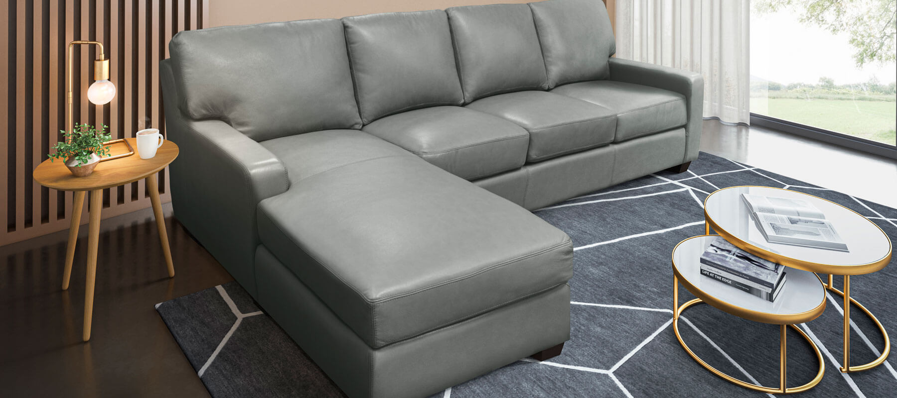 Gray leather sectional by Hayek's Leather Furniture